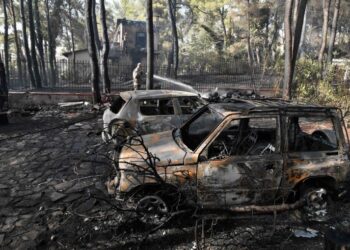 I vigili del fuoco combattono gli incendi boschivi vicino alla periferia di Atene