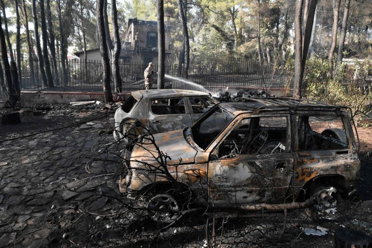 I vigili del fuoco combattono gli incendi boschivi vicino alla periferia di Atene