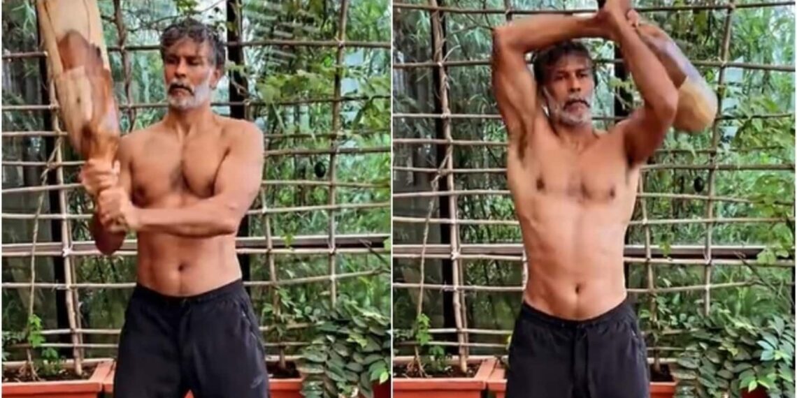 Milind Soman si allena a torso nudo in un mudgar da 10 kg nel nuovo video di allenamento: