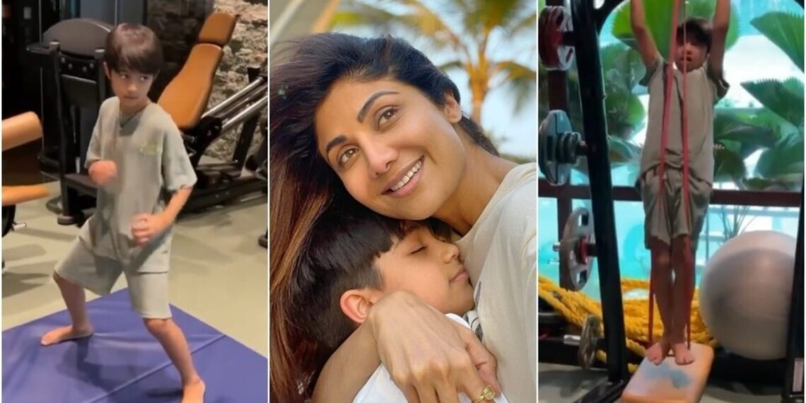 Viaan, figlio di Shilpa Shetty, ha sudato in palestra, Shamita Shetty lo chiama la sua motivazione