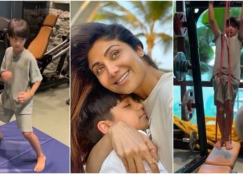 Viaan, figlio di Shilpa Shetty, ha sudato in palestra, Shamita Shetty lo chiama la sua motivazione