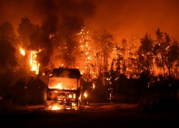 L'incendio distrugge l'isola di Evia il sesto giorno degli incendi boschivi greci