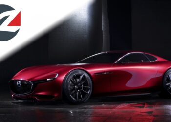 Marchio di fabbrica del logo Mazda 'R', che suggerisce una famiglia di modelli con motore rotativo o ad alte prestazioni