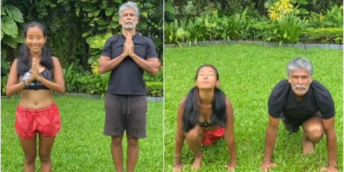 Milind Soman e Ankita Konwar eseguono Surya Namaskar per migliorare la mobilità e la forza articolare